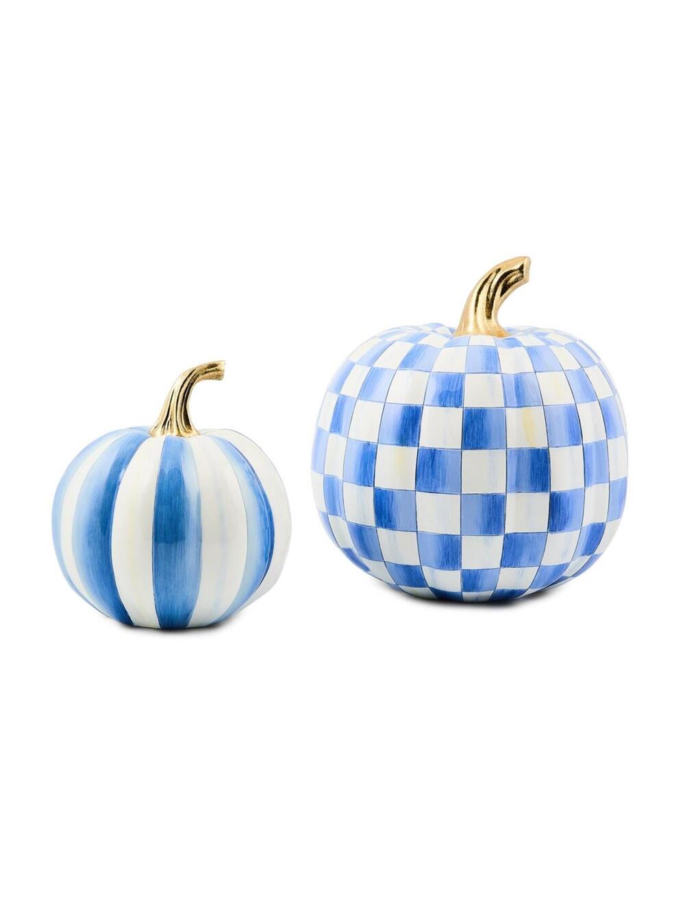 NWT MacKenzie-Childs Royal Stripe Small & Check Medium Pumpkin Set